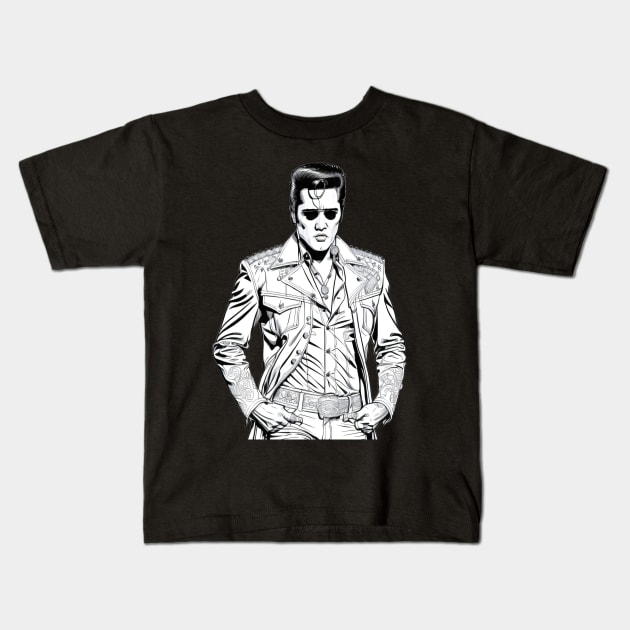 Black sketch of Elvis Kids T-Shirt by Virshan